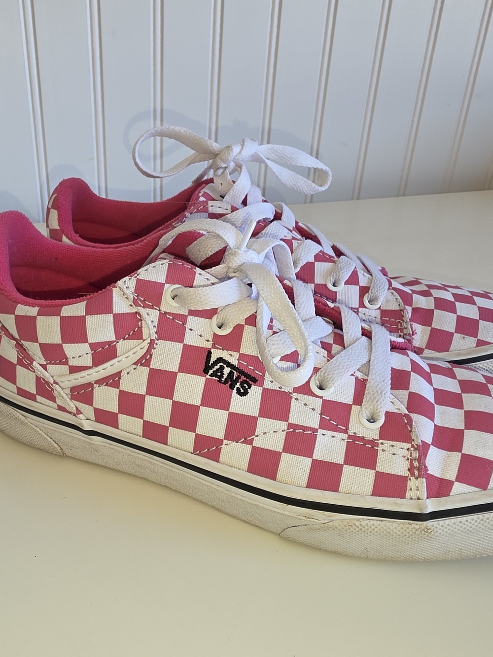 Vans Kids Pink and White Checkerboard Low Top Sneakers